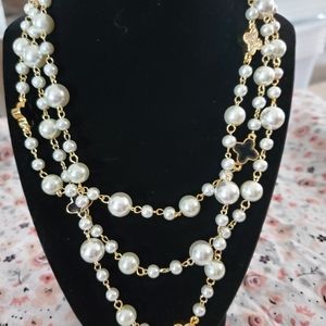 Designer style Long pearl and clover necklace